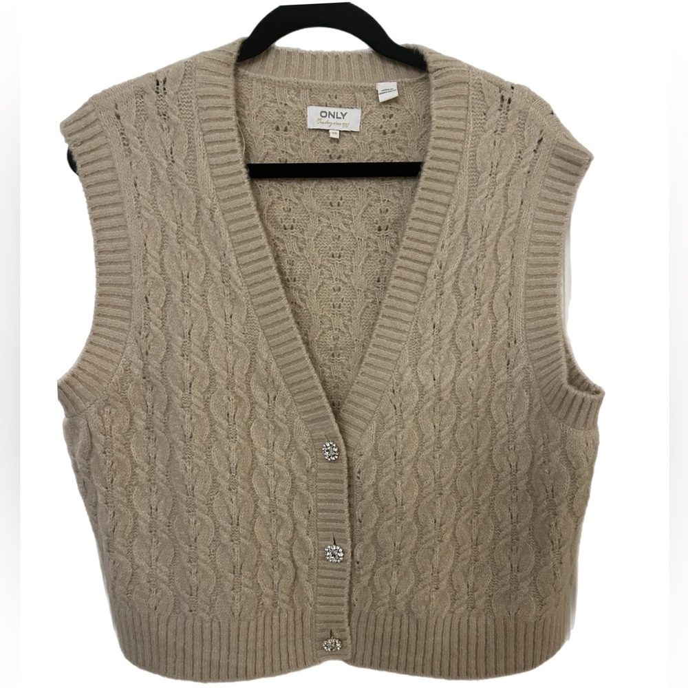 ONLY Oversized Cable Knit Cream Sweater Vest With Statement Buttons XS